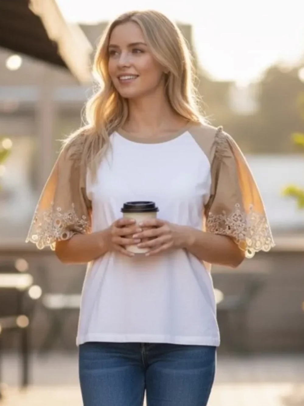 Veronica Beard Briana Short Puffed Sleeve Top Size Medium - Picture 3 of 9